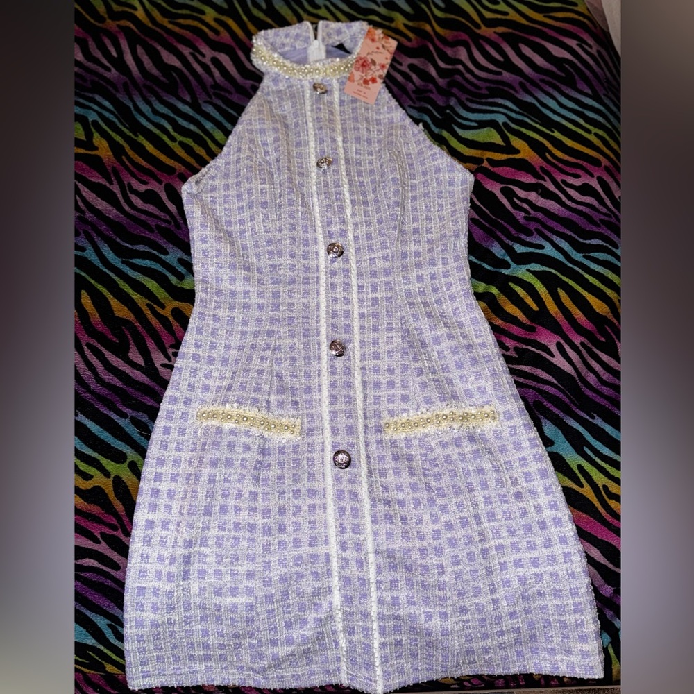Purple Tweed Button-Down Dress